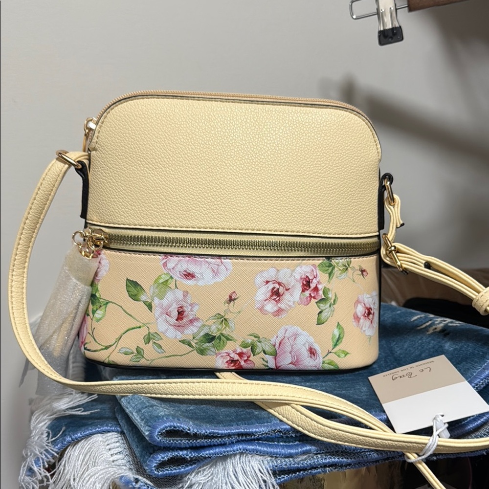 Floral Beige Crossbody Bag